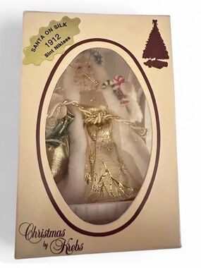 Christmas by Krebs Santa on Silk 1912 Sint Niklaes Ornament Gold & White